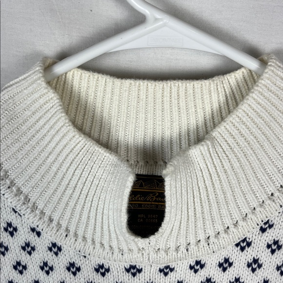 Vintage 1990 Eddie Bauer White and Blue Houndstooth Cotton Short Sleeve Sweater - Picture 9 of 10